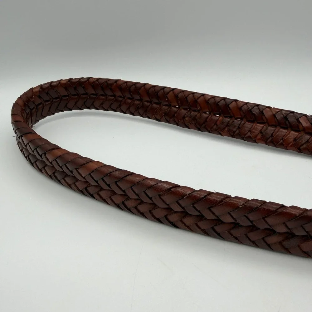 Coach Brown Braided Leather Belt Size 40 Woven Leather Silver Buckle Made In Ind